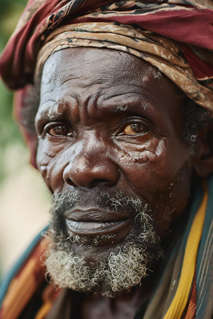 Portrait of an elderly African man with a white beard and mustache.の素材