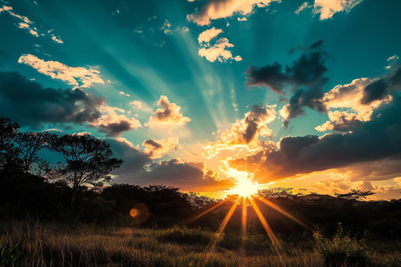 Sunset in Okavango Delta - Moremi National Park in Botswanaの素材