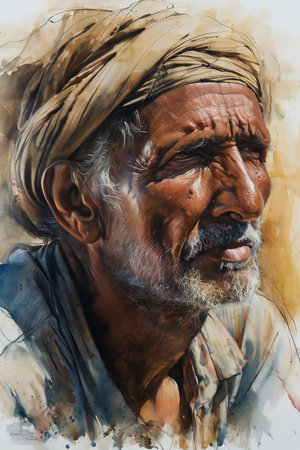 Portrait of an old Indian man with a beard and mustache.の素材