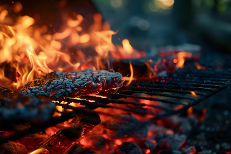 Fire and flames in a campfire. Close-up. Selective focus.の素材