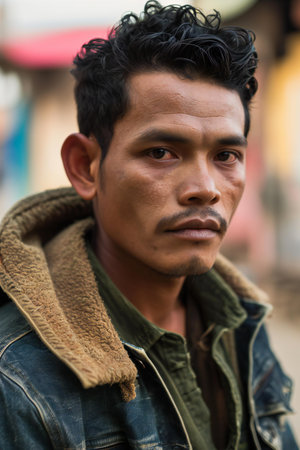 Portrait of a young indian man in the streets of Mumbai, Indiaの素材