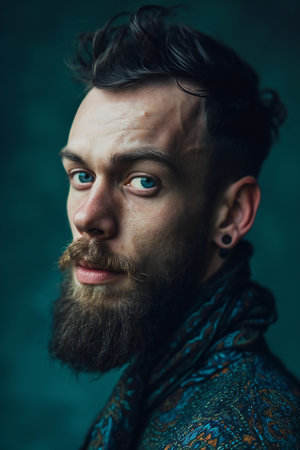 Portrait of a bearded man with a long beard and mustache.の素材