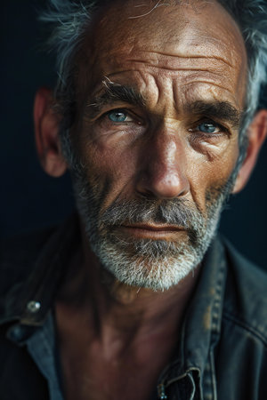 Portrait of an old man with grey hair and a beard.の素材