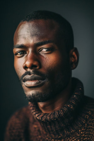 Portrait of a handsome african american man in a sweaterの素材