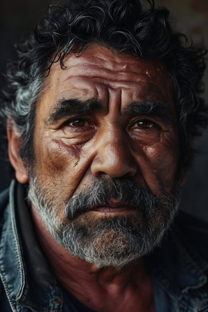 Portrait of an old Indian man with a grey beard and mustache.の素材