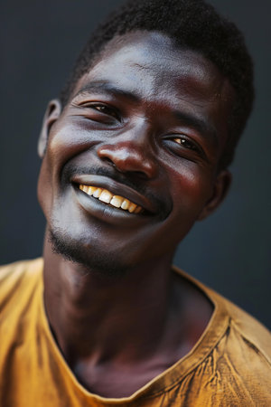 Portrait of a young african man smiling at the camera.の素材