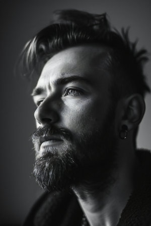 Portrait of a handsome bearded man. Men's beauty, fashion.の素材