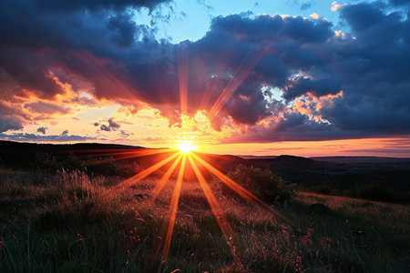 Sunset in the mountains. Beautiful summer landscape. Sunset in the mountains.の素材