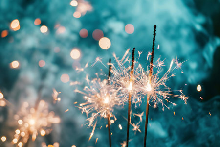 Sparklers on bokeh background. Happy new year.の素材