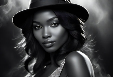 Portrait of a beautiful woman in a hat. Beauty, fashion.の素材