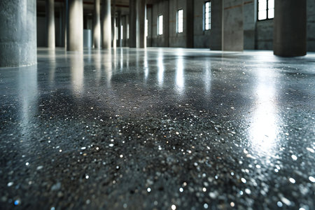 Concrete floor with raindrops in industrial interior. Abstract background.の素材