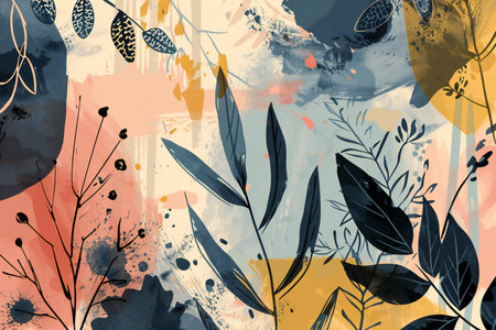 Abstract floral background with watercolor splashes and blots.の素材