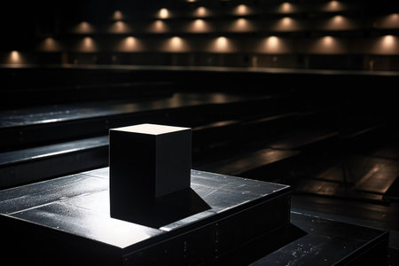 Empty stand for exhibit in the hall of the conference hall. Black backgroundの素材