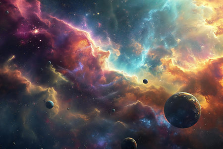 Planets, stars and galaxies in outer space showing the beauty of space exploration.の素材