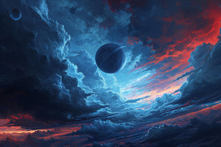 Fantasy landscape with planet in deep space.の素材
