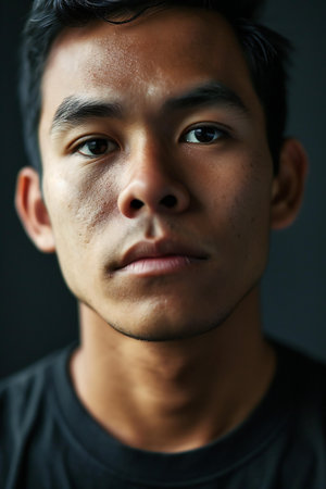 Portrait of a young asian man looking at the camera.の素材