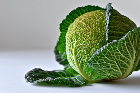 Savoy cabbage isolated on white background. Closeup. Selective focus.の素材