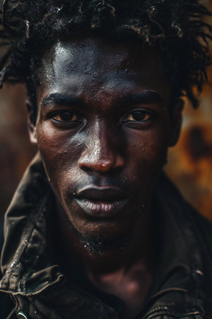 Portrait of an african american man with dreadlocks and dirty face.の素材