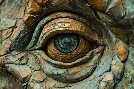 Eye of a monster made of metal, close-up view.の素材