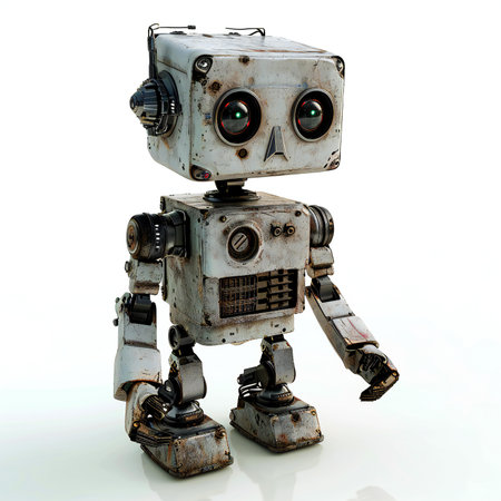 vintage robot isolated on a white background.の素材