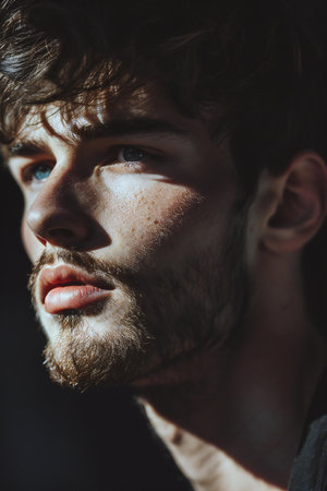 Portrait of a handsome young man with a beard. Men's beauty, fashion.の素材