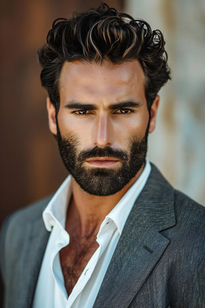Portrait of a handsome man with a beard. Men's beauty, fashion.の素材
