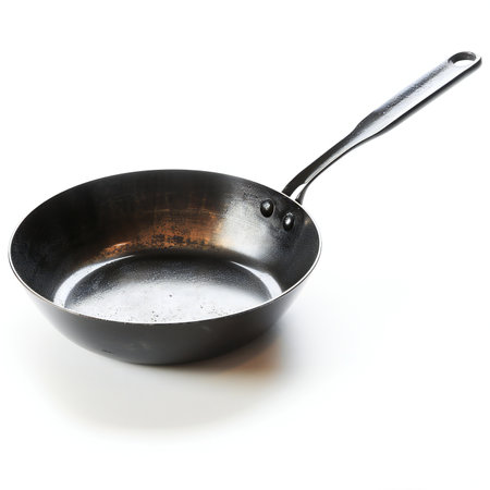 Old black frying pan isolated on a white backgroundの素材