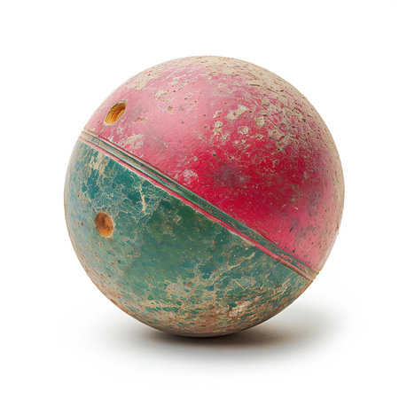 Old rusty bowling ball isolated on white background.の素材