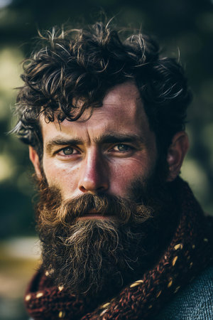 Portrait of handsome bearded man with long beard and moustacheの素材
