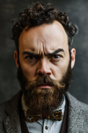 Portrait of a bearded man in a jacket and bow tie.の素材