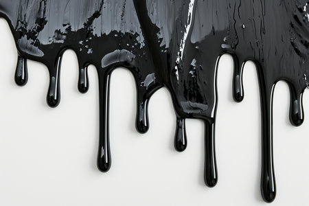 Black paint dripping isolated on white background.の素材