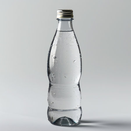 Plastic bottle of water on a gray background.の素材
