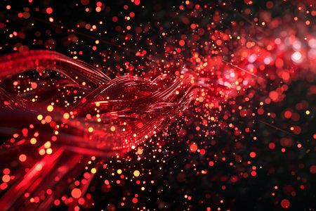 Red abstract background with bokeh defocused lights.の素材