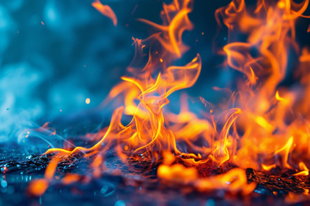 Fire flames on black background. Abstract blaze fire flame texture background.の素材