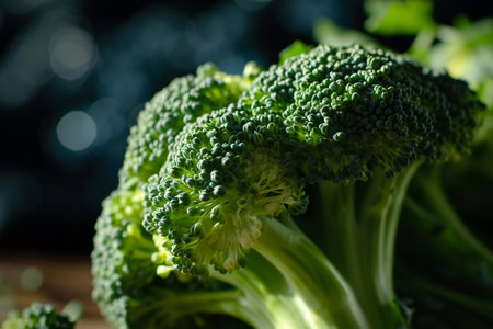 Fresh green broccoli on a dark background. Close-up. Selective focus.の素材