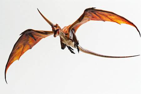 Flying red dragon isolated on a white background, closeup of photoの素材