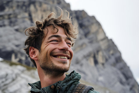 Portrait of a young man in the Dolomites, Italyの素材