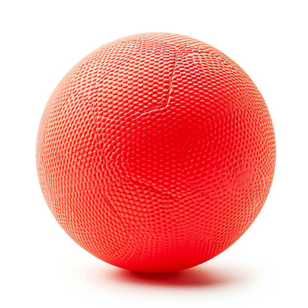Red leather ball isolated on a white background.の素材