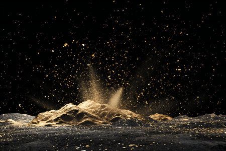Falling sand on black background with light effectsの素材