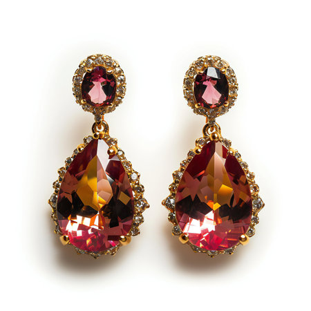 jewelry earrings with precious stones isolated on white background.の素材
