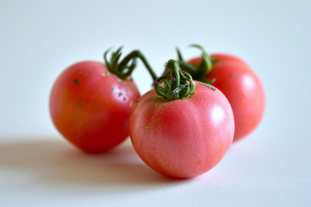 Tomatoes on a white background, close-up, selective focusの素材