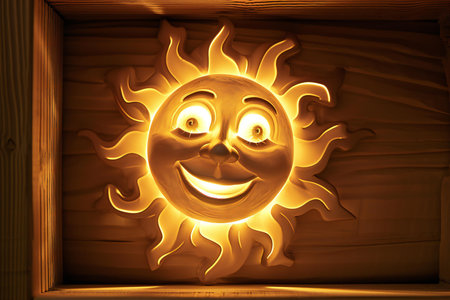 Smiling sun in a wooden box.の素材
