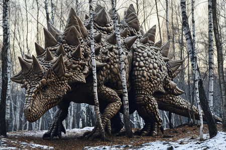 Dinosaur in the forest in the winter.の素材