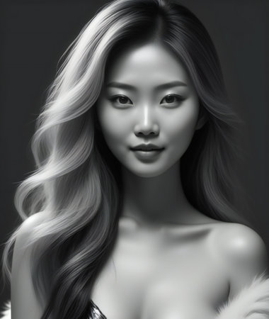 Portrait of a beautiful asian woman with long blond hair.の素材