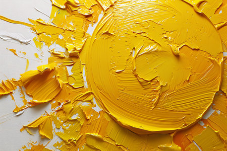 Yellow paint strokes on white canvas. Abstract background for your design.の素材