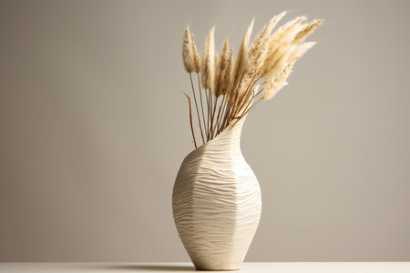 Pampas grass in a vase on a gray background.の素材