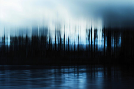 Abstract blurred image of forest and lake at sunset. Long exposure.の素材