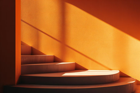 Abstract scene with round podiums and shadows on the wall.の素材