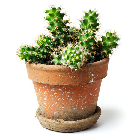 Cactus in flowerpot isolated on white backgroundの素材