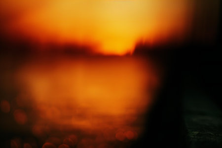 Sunset over the sea. Blurred bokeh background.の素材
